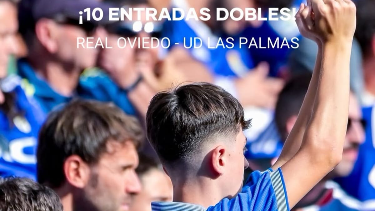 Cartel del sorteo de 10 entradas dobles para Real Oviedo – UD Las Palmas en el Estadio Carlos Tartiere