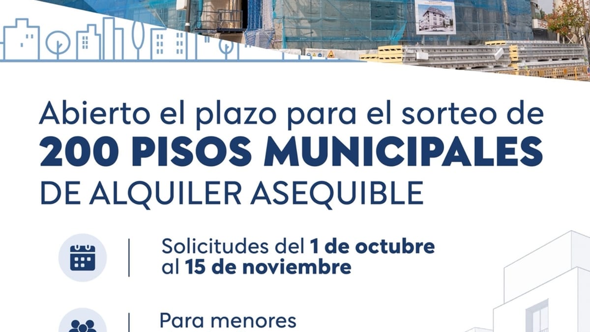 Cartel del Ayuntamiento de Pozuelo de Alarcón sobre el sorteo de 200 pisos municipales de alquiler asequible