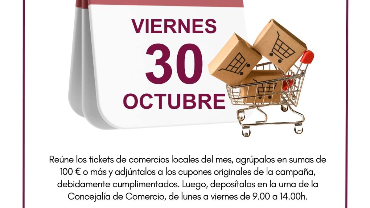 Cartel de la campaña de fomento del comercio local 'Yo compro en Navalcarnero' con información del sorteo de octubre