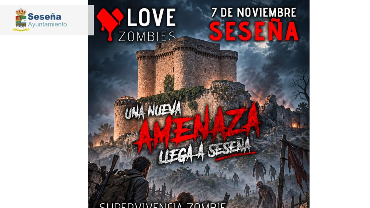 Cartel promocional de Supervivencia Zombie en Seseña el 7 de noviembre de 23:00 a 04:00 horas, con logos del Ayuntamiento de Seseña y LZD Eventos