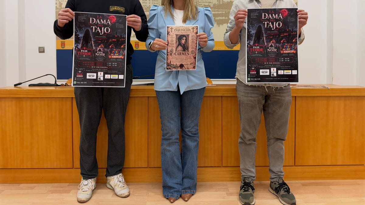 Cartel promocional de la experiencia de terror inmersiva de la Dama del Tajo para Halloween en Talavera de la Reina