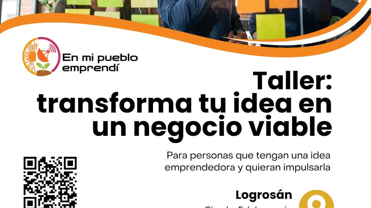 Cartel del taller En mi Pueblo Emprendí en Logrosán el 27 de octubre de 17:00 a 21:00 horas, organizado por la Diputación de Cáceres
