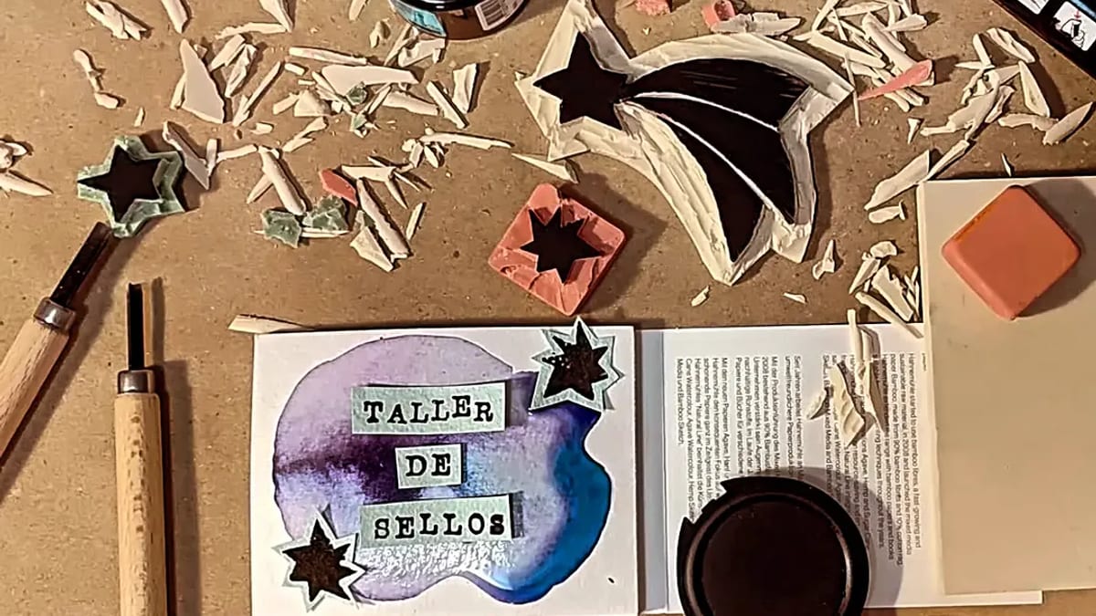 Cartel del taller de sellos de los Viernes Creativos de Torrelodones