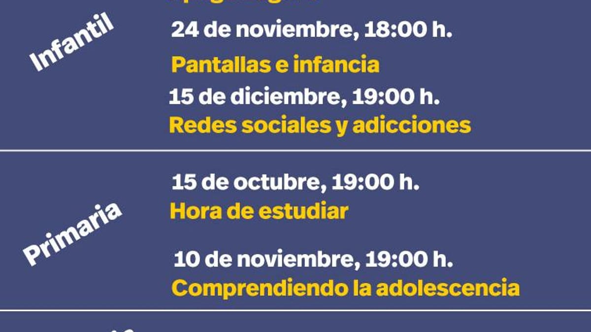 Cartel informativo del programa Familia y Salud del Ayuntamiento de Logroño con talleres para padres y madres en octubre y noviembre