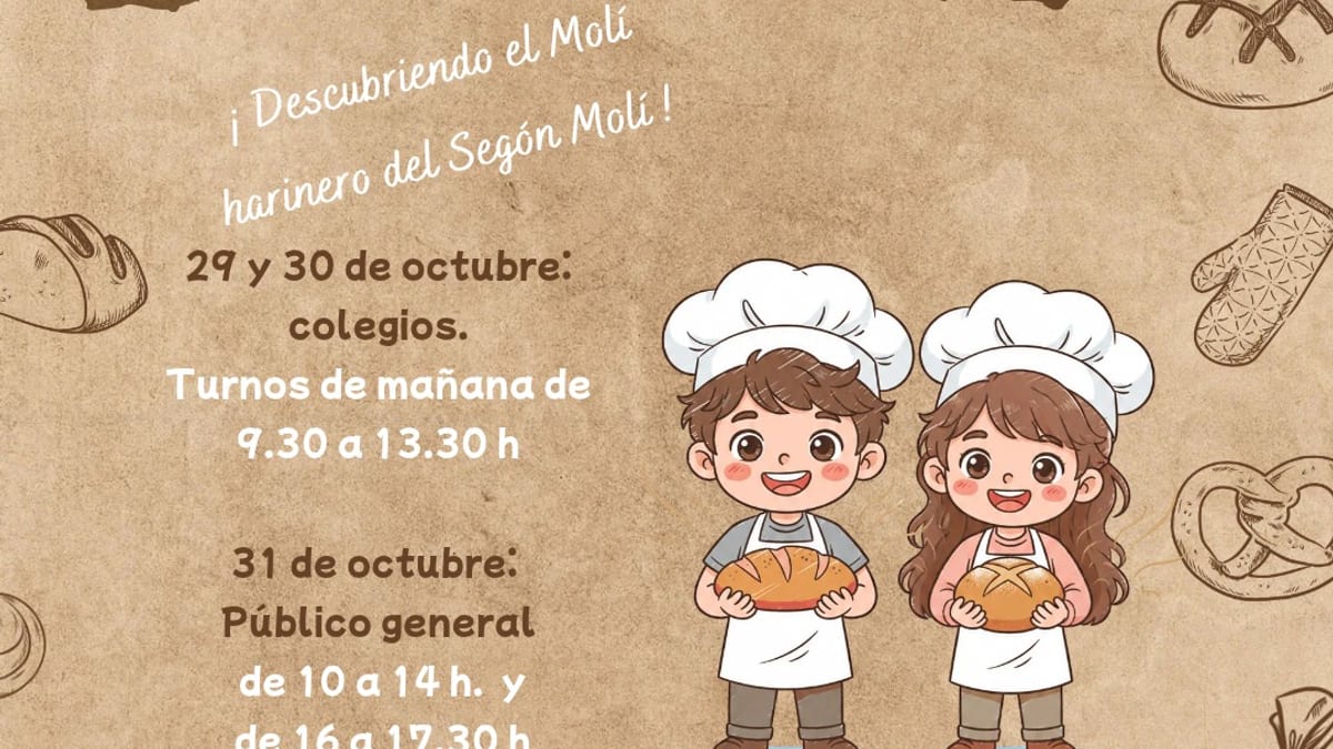 Cartel del taller artesano de panadería, repostería y etiquetaje para niños en el Segón Molí de Castelló