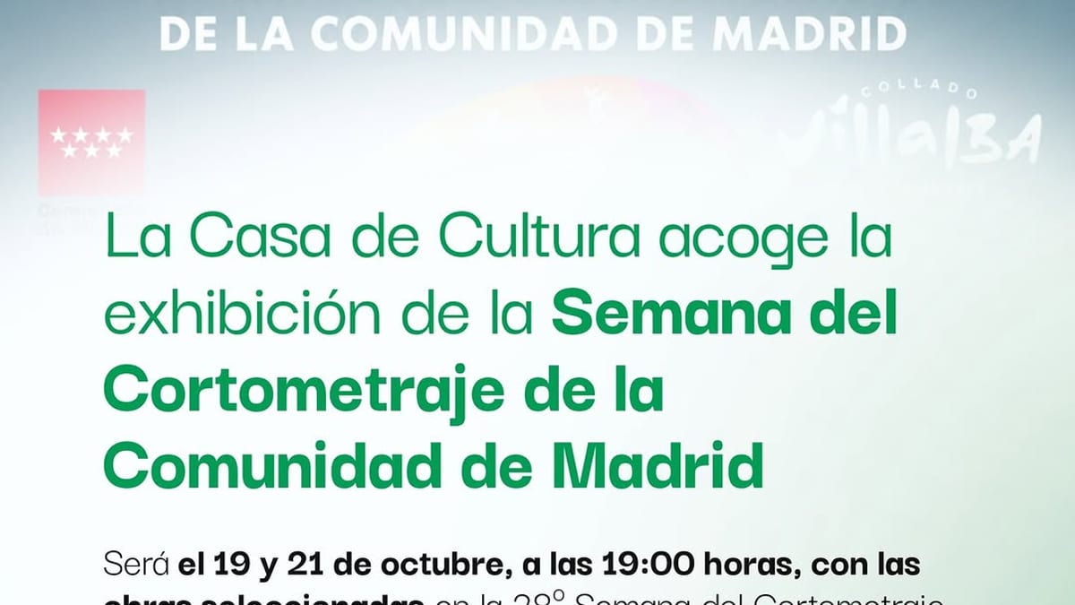 Cartel de la Tarde de Cortos de la 28ª Semana del Cortometraje de la Comunidad de Madrid en la Casa de Cultura de Collado-Villalba