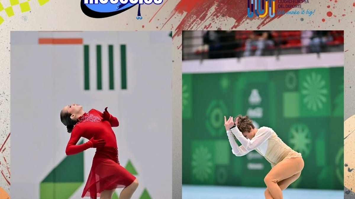 Cartel de la jornada de tecnificación de patinaje artístico de Móstoles con imágenes de Sira Bella Gallardo y David Rama García