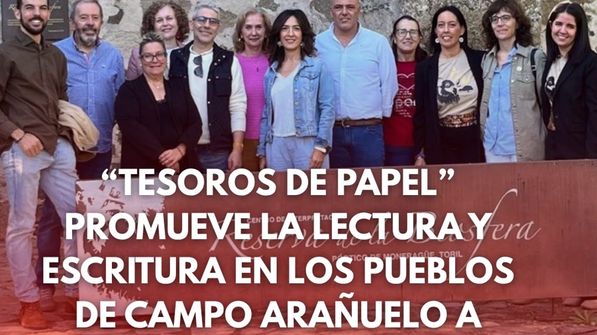 Cartel de la campaña Tesoros de Papel de la Diputación de Cáceres promocionando lectura y leyendas extremeñas en Campo Arañuelo