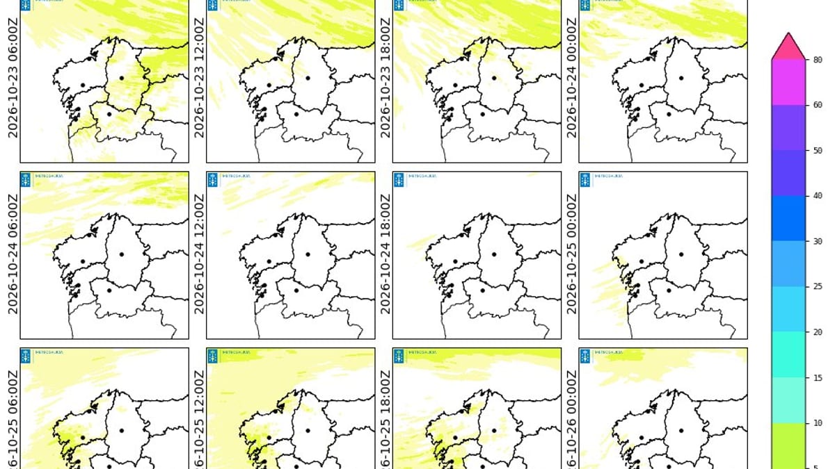 Mapa de precipitación acumulada en 6 horas de MeteoGalicia de la Xunta de Galicia