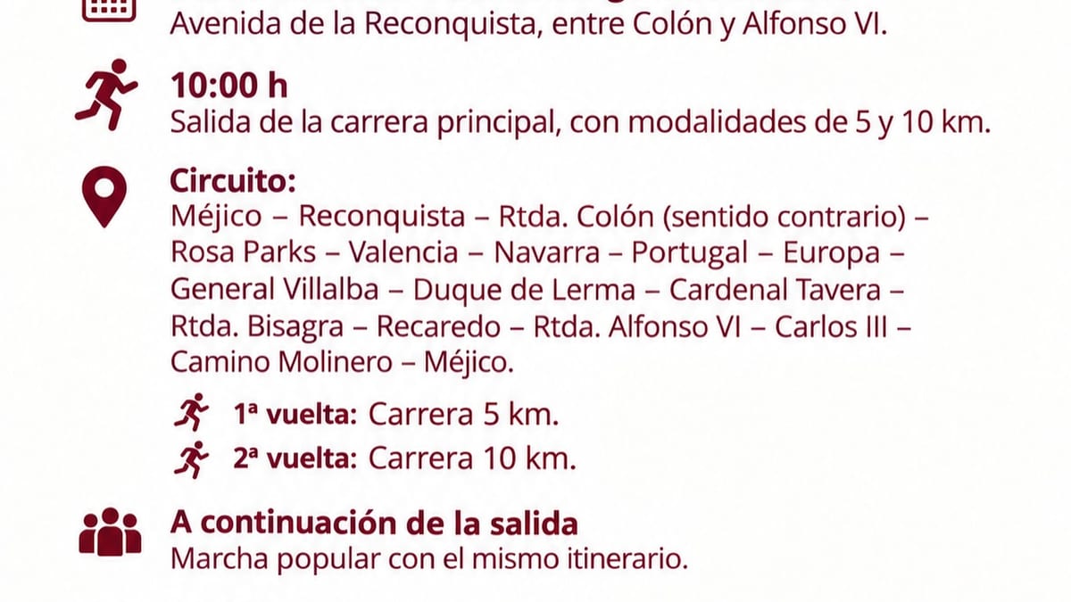 Cartel informativo de cortes de tráfico y programa de la Carrera Solidaria contra la ELA en Toledo el 4 de octubre