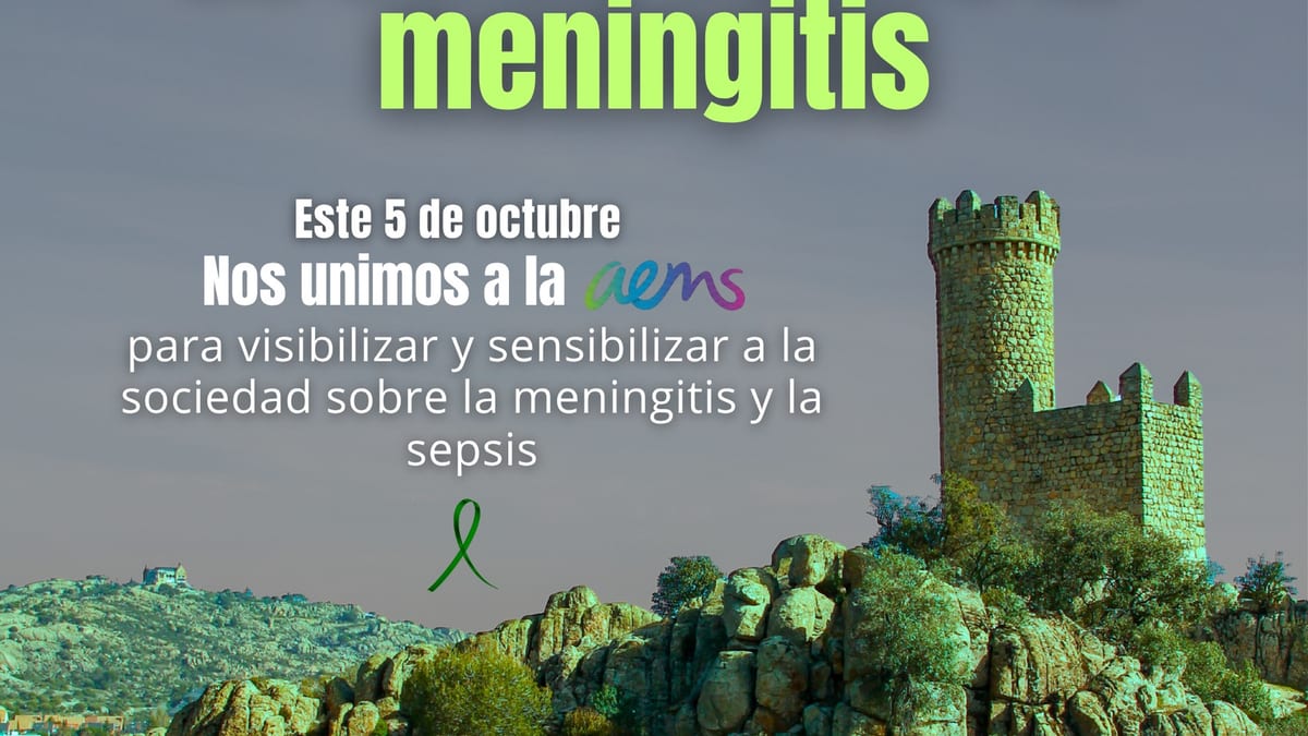 Torre de los Lodones iluminada de verde para la campaña contra la meningitis y sepsis del Ayuntamiento de Torrelodones