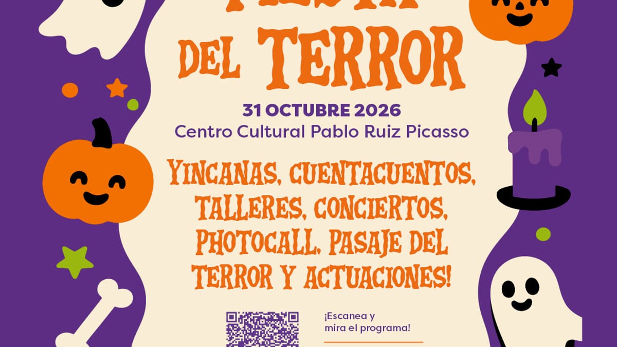 Cartel promocional de la Fiesta del Terror de Torremolinos del 31 de octubre con actividades en el Centro Cultural Pablo Ruiz Picasso