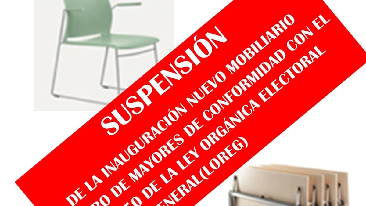 Cartel del Ayuntamiento de Torrijos anunciando la suspensión de la inauguración del nuevo mobiliario del Centro de Día para Mayores El Casino