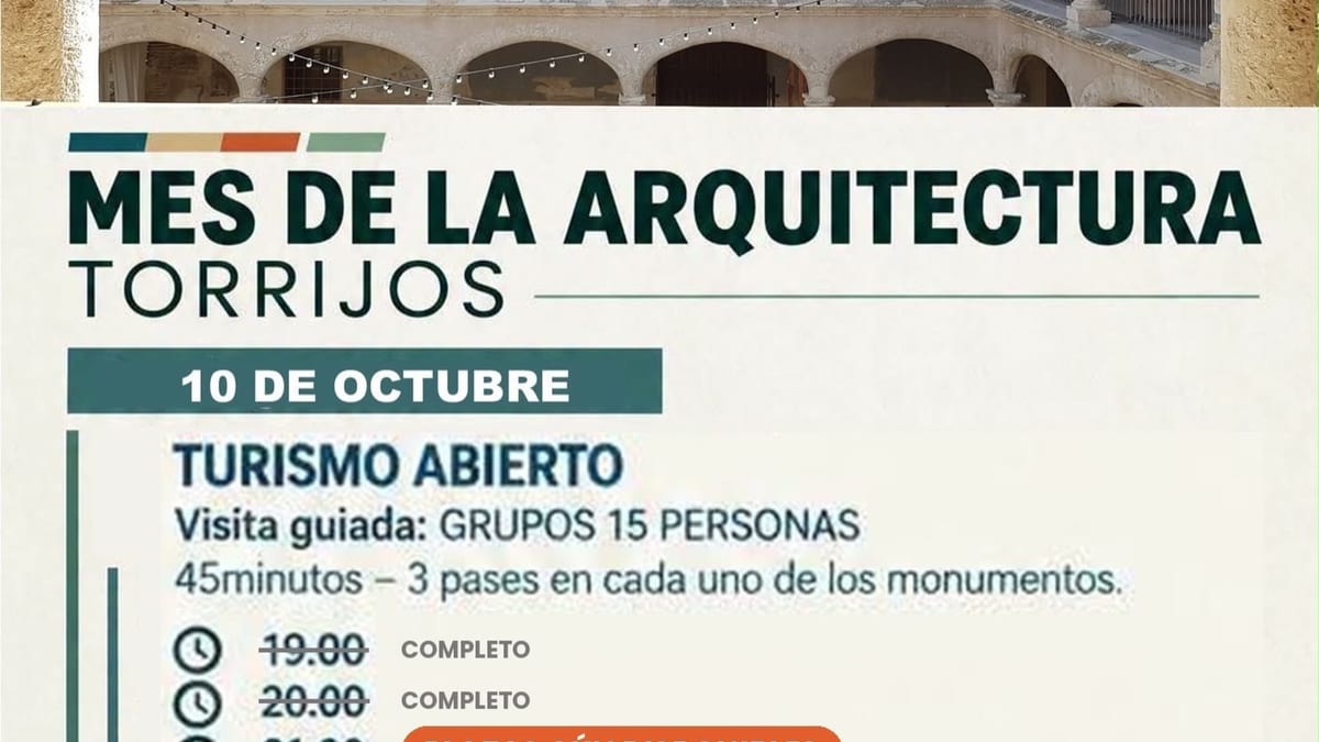 Cartel del Mes de la Arquitectura 2024 en Torrijos con información de Turismo Abierto