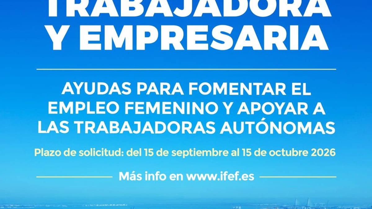 Cartel del programa 'Mujer, trabajadora y empresaria' del Ayuntamiento de Cádiz con información sobre plazo de solicitud de ayudas