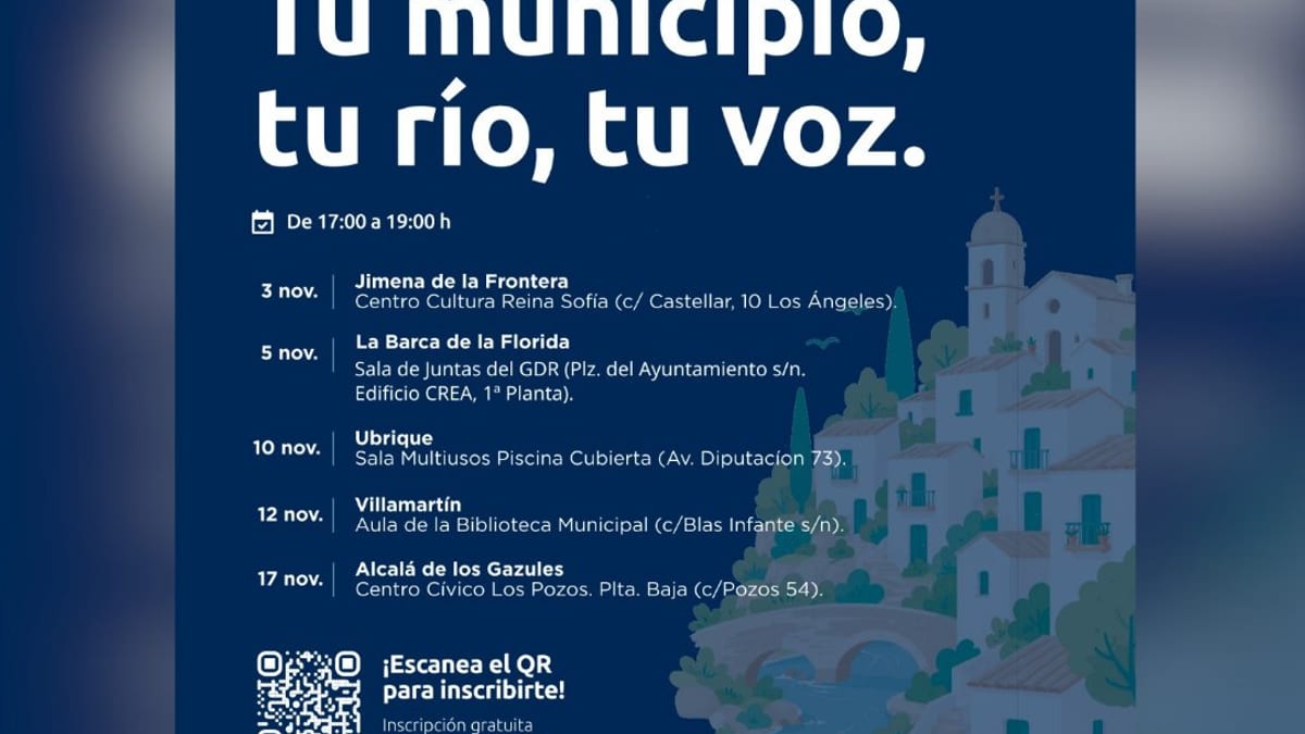 Cartel informativo de la segunda ronda de talleres participativos del proyecto URRACA sobre restauración fluvial urbana de la Diputación de Cádiz