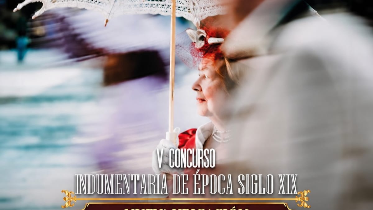 Cartel informativo del V Concurso de Indumentaria de Época El Desarme con nueva ubicación en el Auditorio de Oviedo