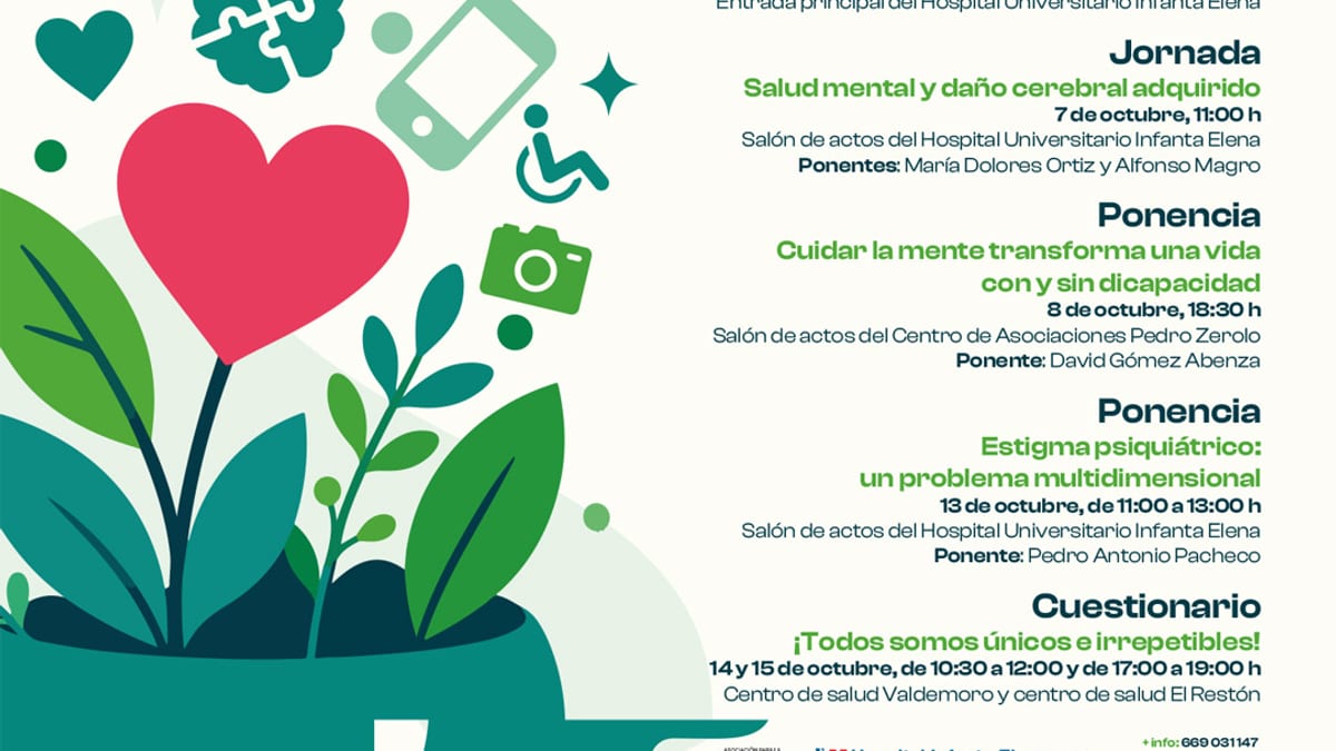 Cartel promocional de la Semana de la Salud Mental de Valdemoro con programa de actividades, ponencias y exposición fotográfica