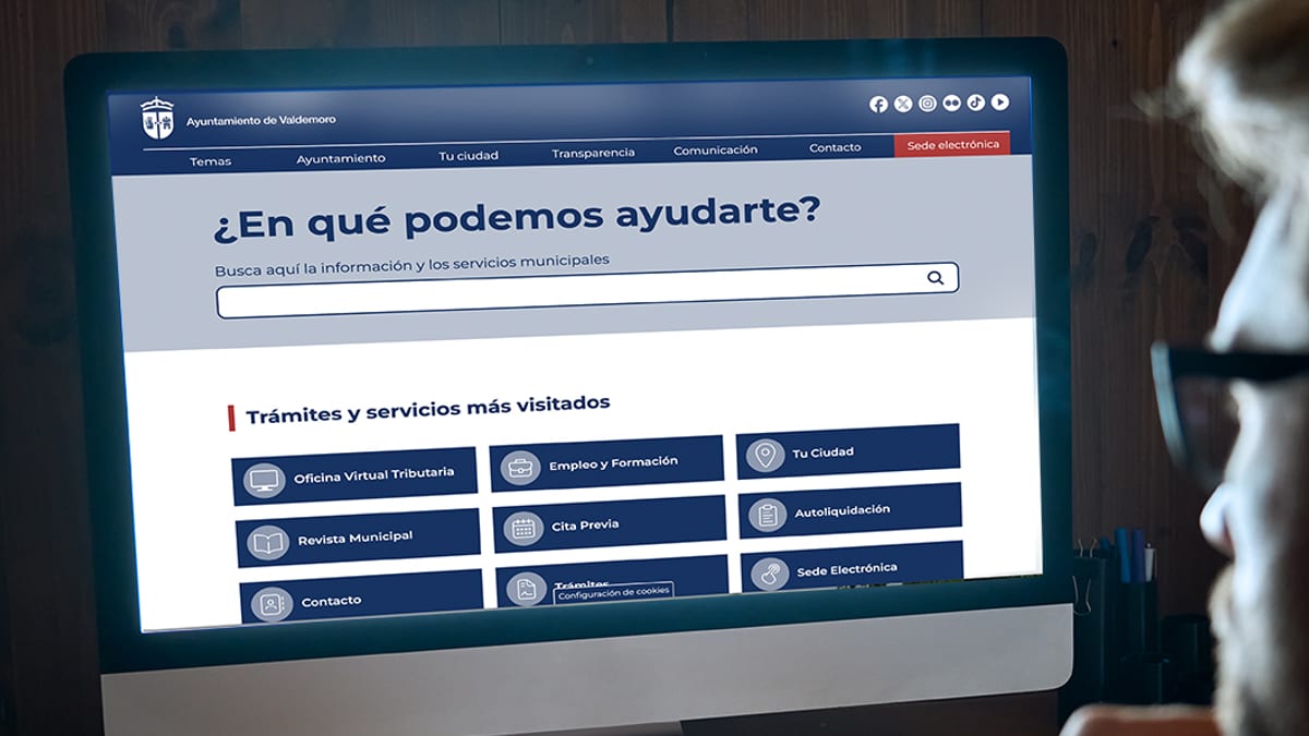 Captura de pantalla de la nueva web municipal de Valdemoro con el buscador de servicios destacado
