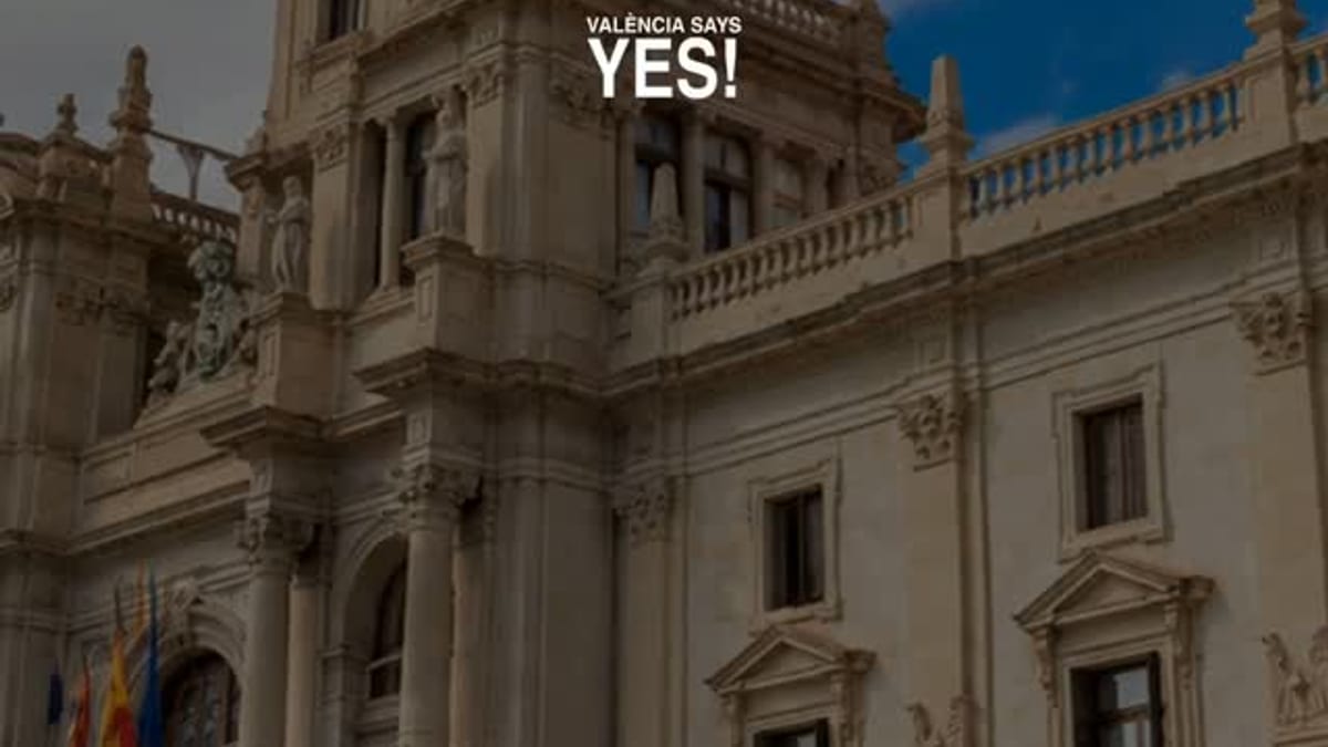 Cartel de Valencia con el lema 'Valencia Says Yes' para la candidatura a Capital Europea de la Innovación 2027
