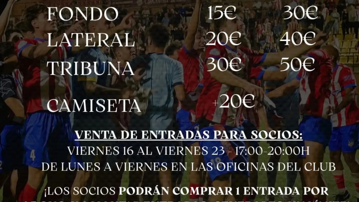 Cartel informativo de venta de entradas Copa del Rey del Recreativo Navalcarnero con precios y condiciones para socios