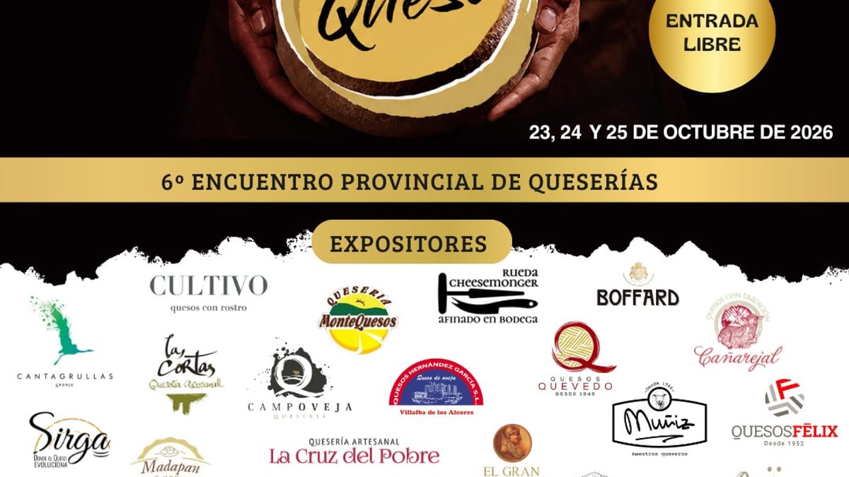 Cartel de la VI Feria Vallaqueso 2026 con logos de expositores de quesos artesanales y productos gastronómicos de Valladolid
