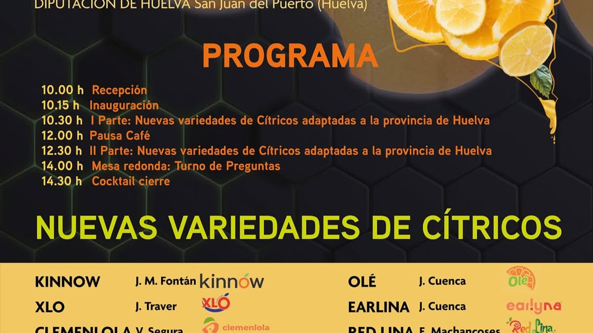 Cartel del VIII Encuentro de Citricultores de la provincia de Huelva, 10 de noviembre de 2026, en San Juan del Puerto