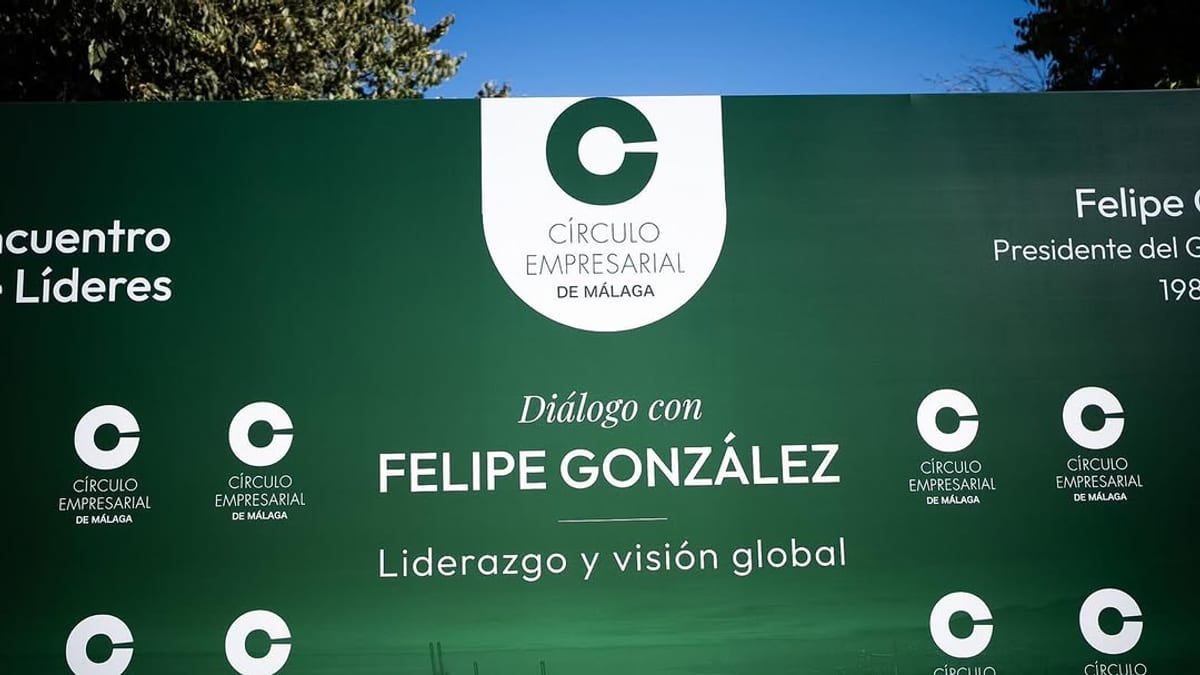 Cartel del VIII Encuentro de Líderes del Círculo Empresarial de Málaga con la temática 'Diálogo con Felipe González: Liderazgo y visión global'