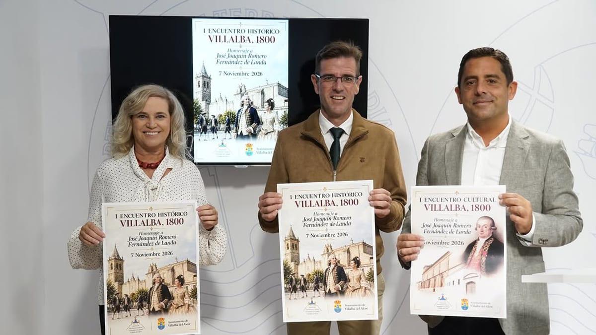 Cartel del I Encuentro Histórico y Cultural de Villalba del Alcor en homenaje a José Joaquín Romero Fernández de Landa, 7 de noviembre de 2026