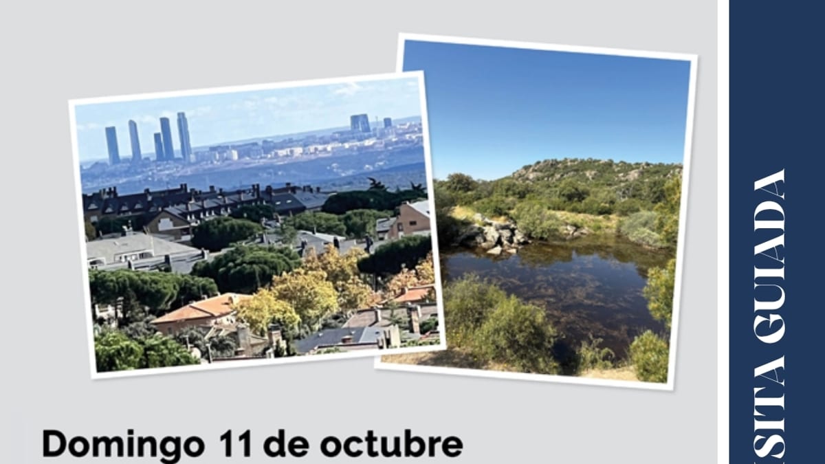 Cartel promocional de la visita guiada al Canto de la Cueva y Monte de los Ángeles en Torrelodones