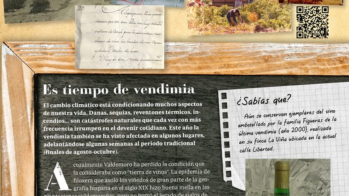 Portada de la reseña 'Conoce tu pueblo' de la revista municipal Quinceval nº 23 sobre la viticultura en Valdemoro, con fotografías del Archivo Municipal