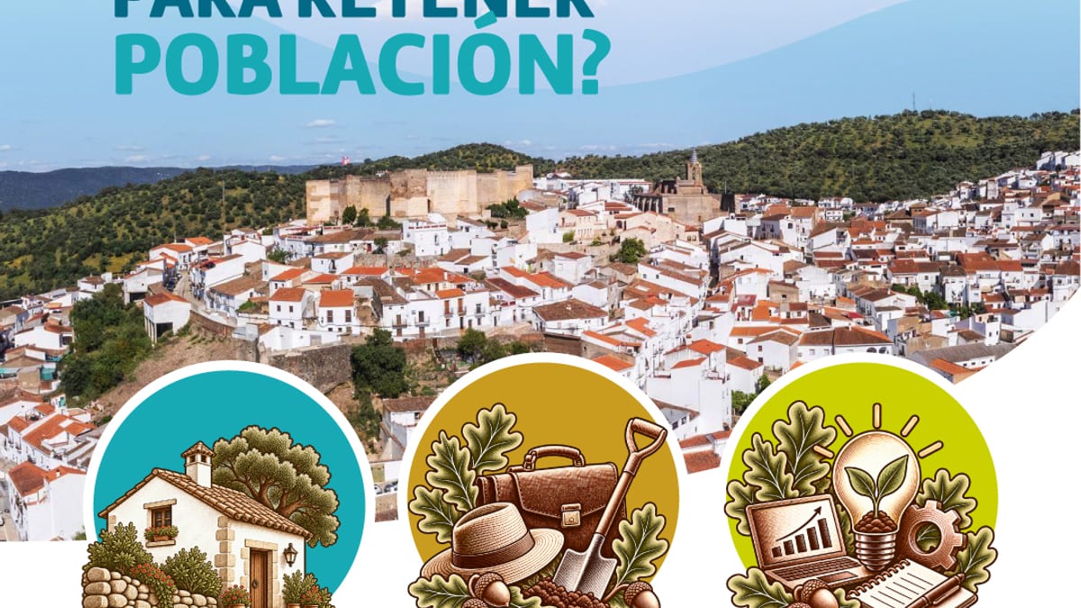 Infografía del Proyecto Huerto Ramírez mostrando vivienda, empleo y oportunidades para emprender como necesidades para retener población en pueblos