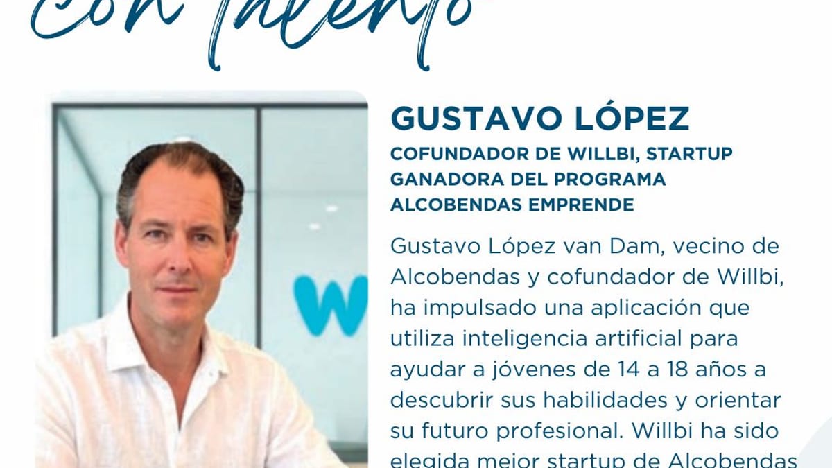 Gustavo López van Dam, cofundador de Willbi, presentando la startup ganadora de Alcobendas Emprende 2026