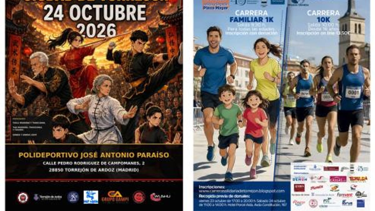 Cartel promocional del I Open de Wushu Ciudad de Torrejón y XIV Carrera Solidaria a favor de Manos Unidas