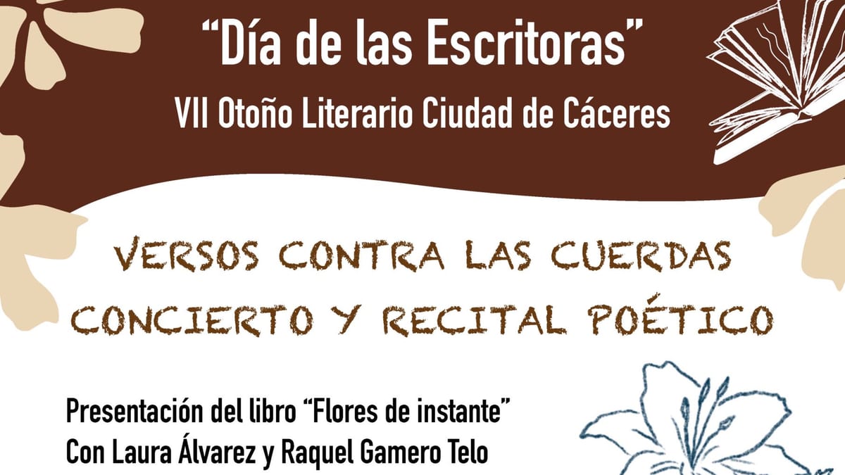 Cartel del Día de las Escritoras 2026 del VII Otoño Literario Ciudad de Cáceres con el evento Versos contra las cuerdas