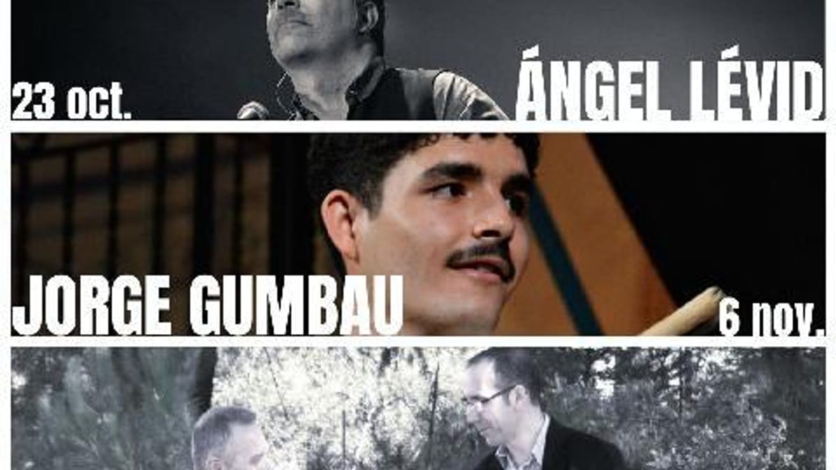 Cartel de la XLII temporada de Los Viernes de la Tradición con los artistas Collado Project, Ángel Lévid y Jorge Gumbau