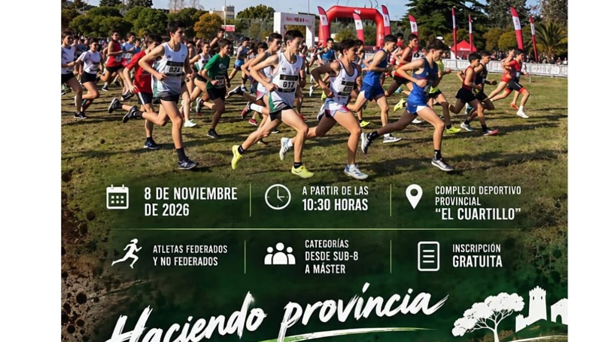 Cartel del XLII Trofeo Diputación de Cáceres de Campo a Través 2026 con logo de la Diputación y detalles del evento