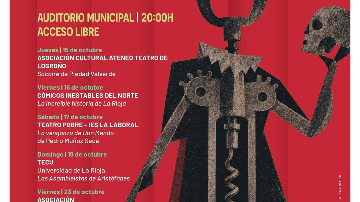 Cartel de la XLIII Muestra de Teatro Aficionados de Logroño 2026 con fechas del 15 al 25 de octubre