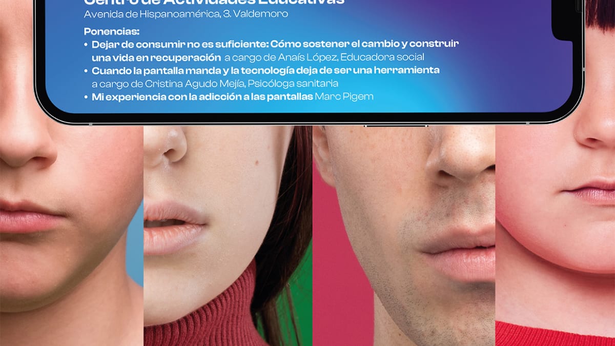 Cartel de las XXVI Jornadas para la Prevención de Adicciones de Valdemoro con ponencias sobre consumo de sustancias y dependencias tecnológicas