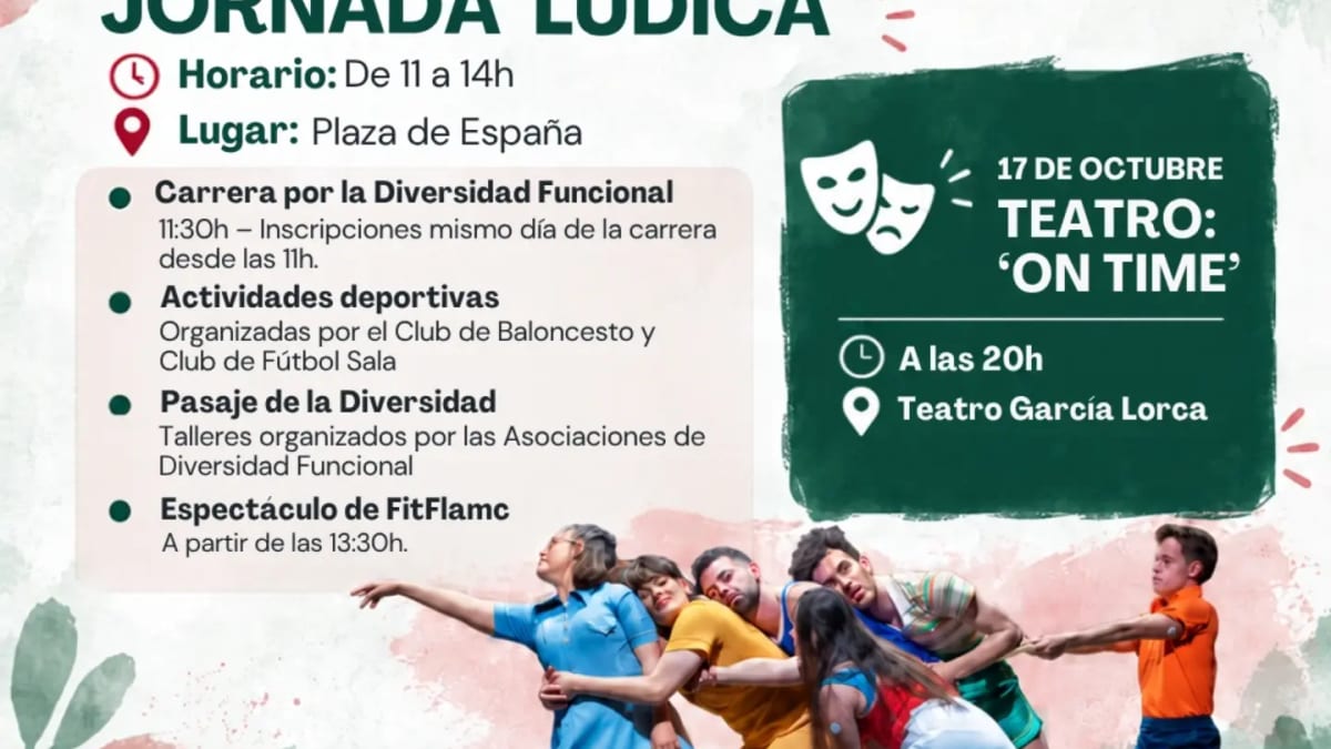 Cartel de las XXXI Jornadas de Diversidad Funcional de San Fernando de Henares, 17 de octubre, con actividades lúdicas y teatro
