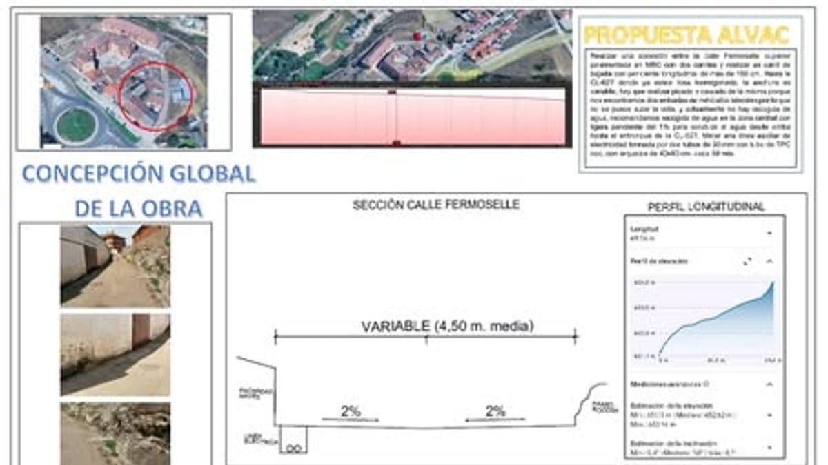 Plano y sección de la calle Ferrocarrile con propuesta de pavimentación por ALVAC para Zamora