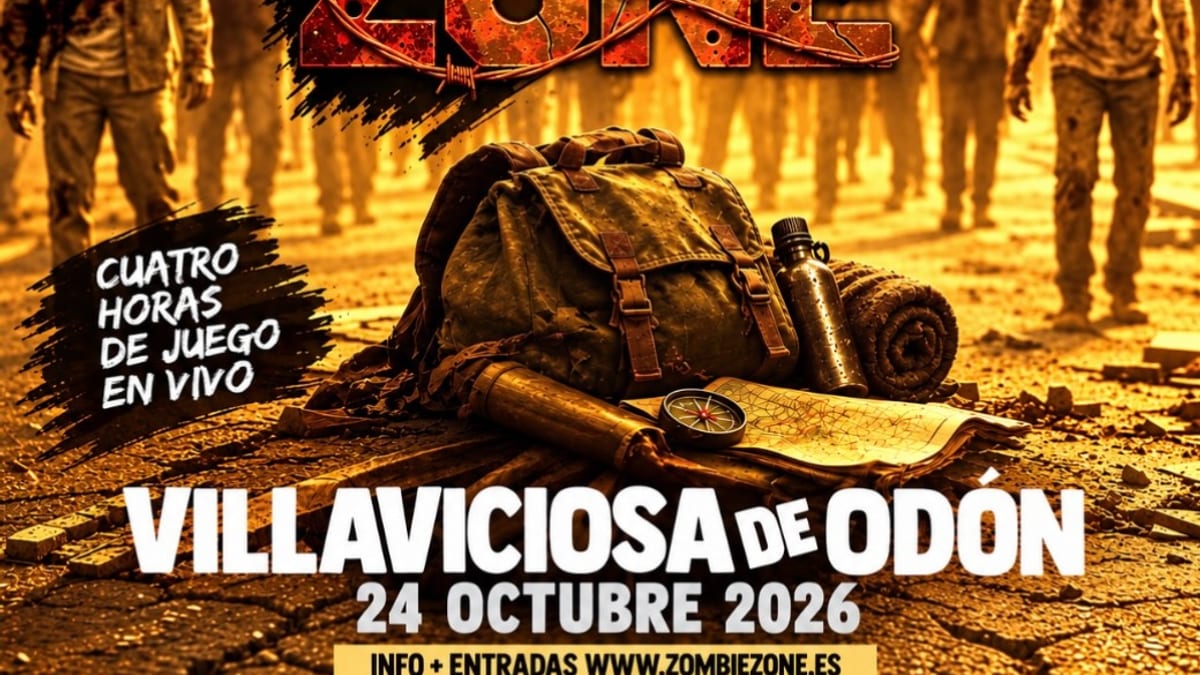 Cartel promocional de Zombie Zone en Villaviciosa de Odón anunciando experiencia de terror y supervivencia el 24 de octubre